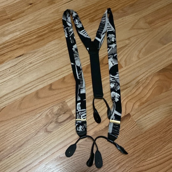 Black & White Suspenders gold tone hardware Mens Abstract print silky soft feel - Picture 1 of 5